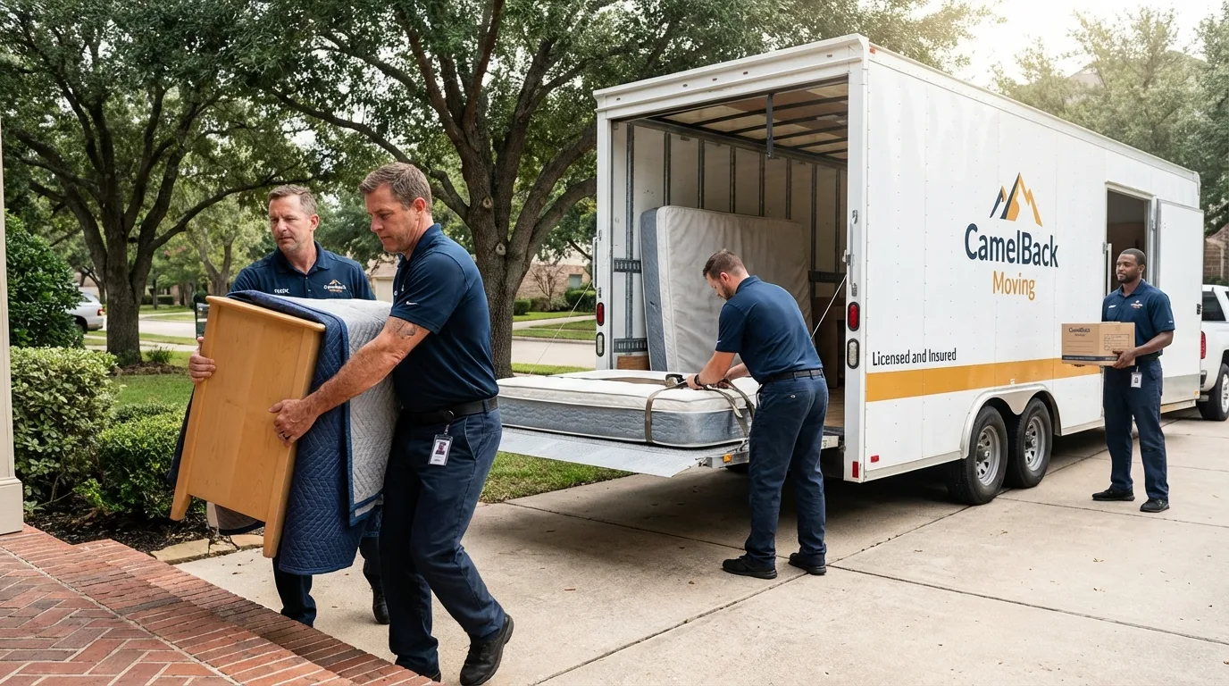 Crew loading residential truck for cross-state move from Greenfield, IA