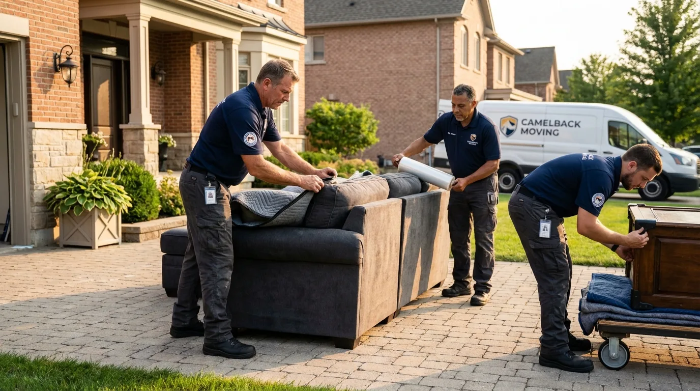 Large estate moving crew wrapping furniture in Greenfield, IA