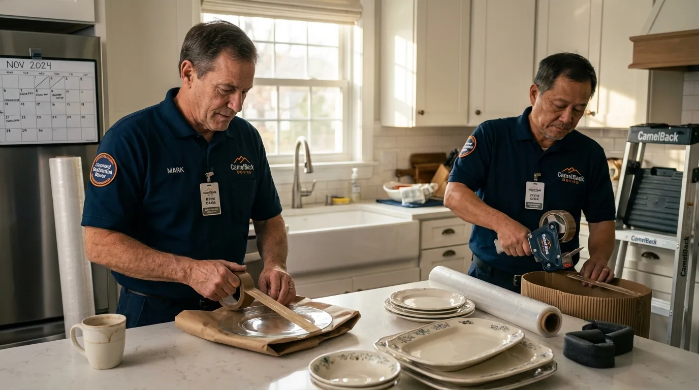 Professional crew packing kitchen dishware in Greenfield, IA